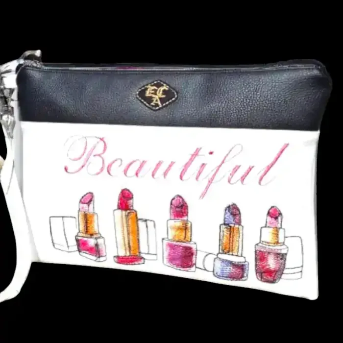 pochette con ricamo personalizzato tema make up